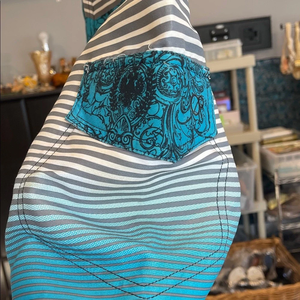 OP Men's Floral Striped Swim Shorts - Teal and Gray summer coastal beach